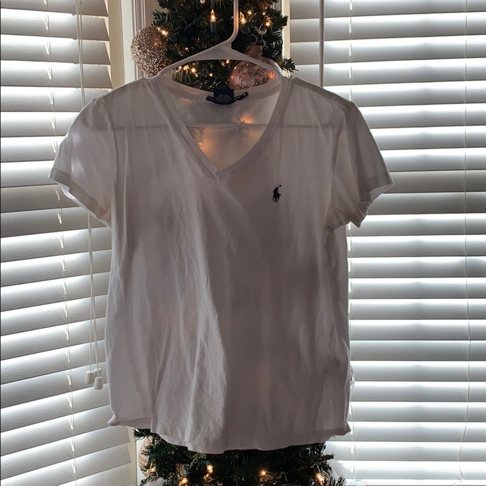 white ralph lauren v neck tee